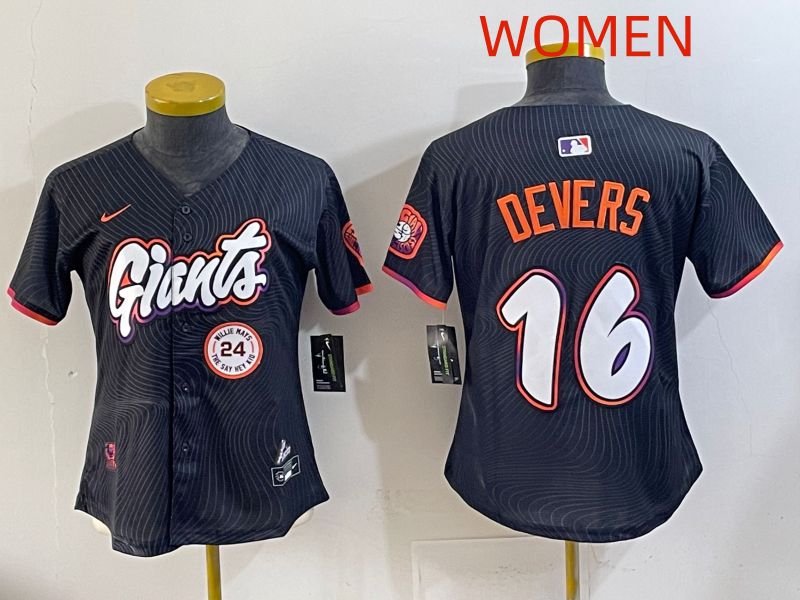 Women 2025 San Francisco Giants #16 Devers Black Joint Name Nike MLB Jersey style 06